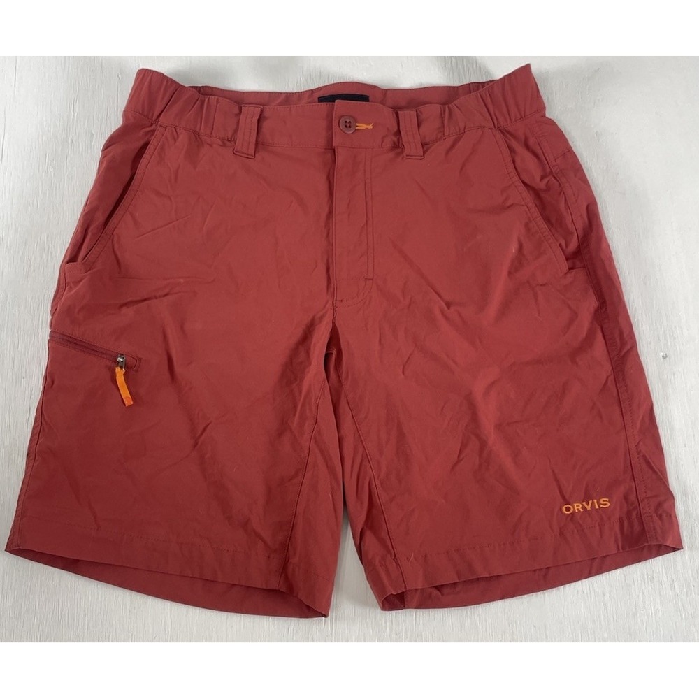 Orvis Jackson QD Stretch Shorts Men M UPF 9" Rust Red Zip Pockets cool Fit Golf